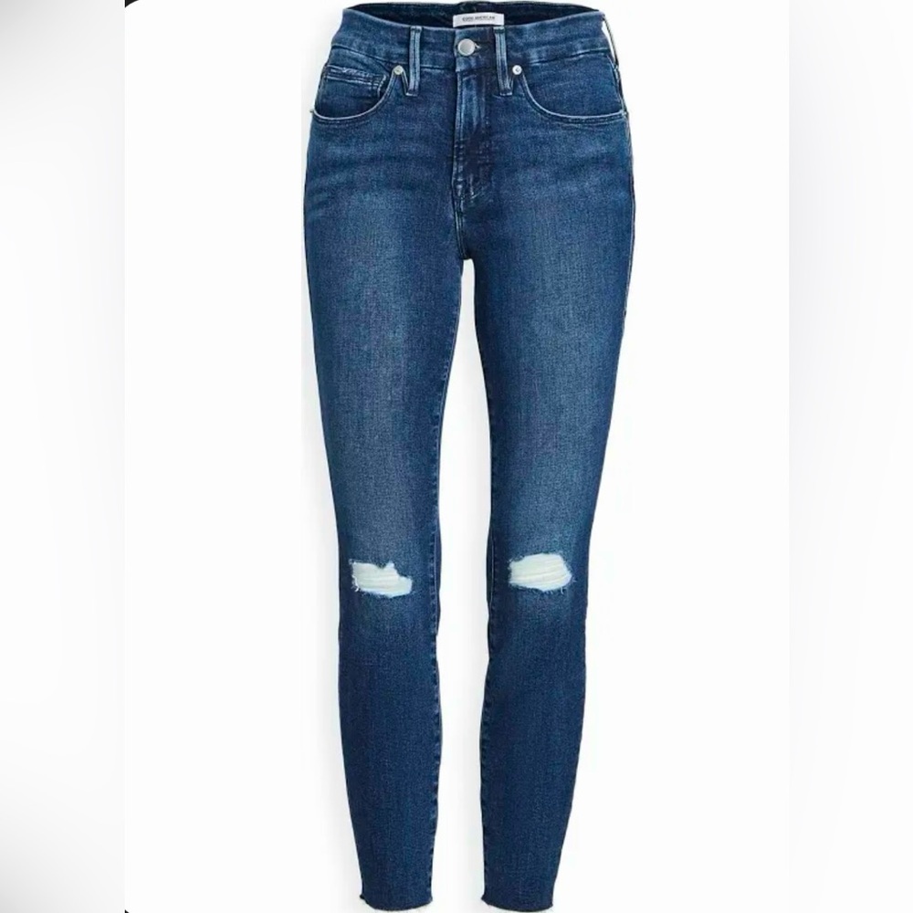 GOOD AMERICAN- Good Legs Crop Skinny Jeans -  Distressed Blue432
